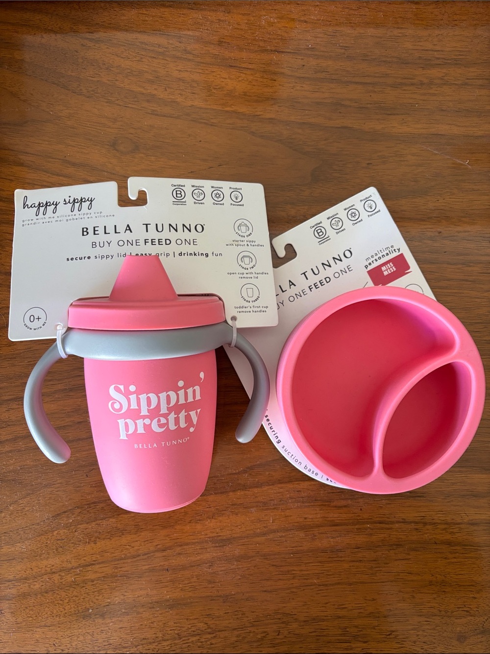 Bella Tunno Pink 'Sippin' Pretty' Kids Sippy Cup & Divided Plate Set